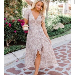 Pink Lily wrap maxi dress - leaf print